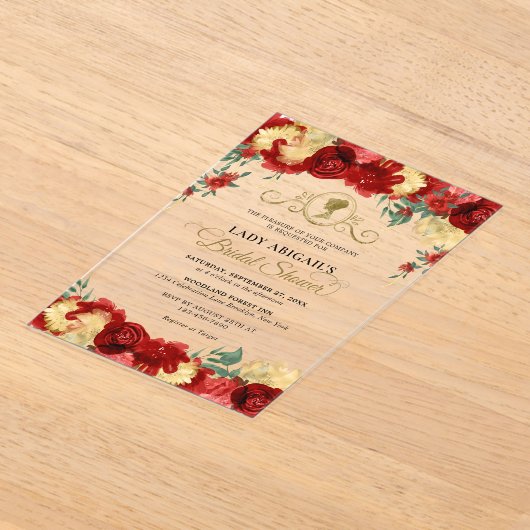 Elegantes Burgundy Viktorianisches Brautparty Acryleinladungen (Ablage )