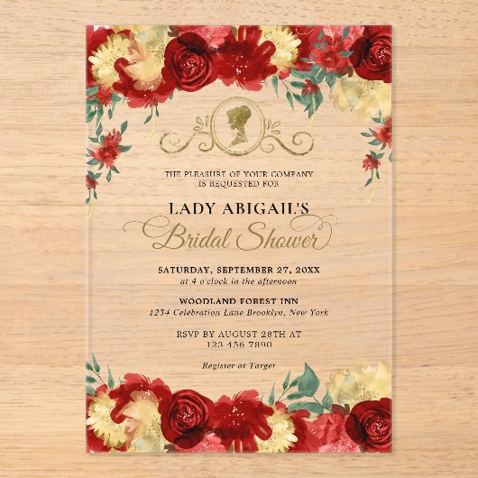 Elegantes Burgundy Viktorianisches Brautparty Acryleinladungen (Vorderseite)