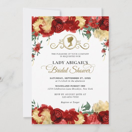 Elegantes Burgundy Viktorianisches Brautparty Einladung (Vorderseite)