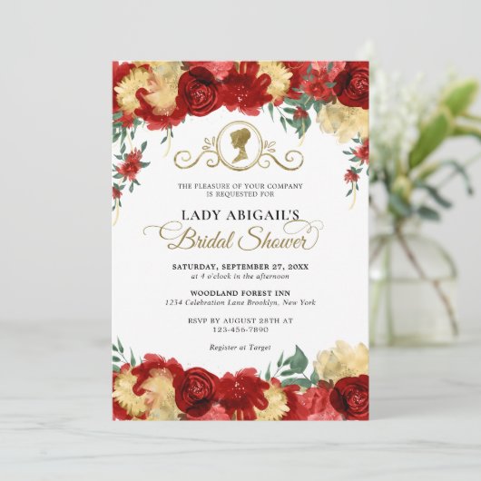 Elegantes Burgundy Viktorianisches Brautparty Einladung (Stehend Vorderseite)