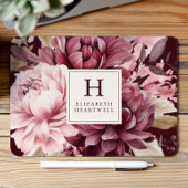 Elegantes Burgundy Watercolor Floral Monogramm Mousepad