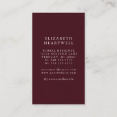 Elegantes Burgundy Watercolor Floral Monogramm Visitenkarte (Rückseite)