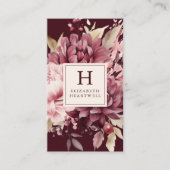 Elegantes Burgundy Watercolor Floral Monogramm Visitenkarte (Vorderseite)