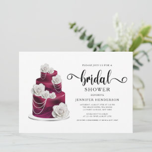 Elegantes Burgundy Wedding Cake Brautparty Einladung