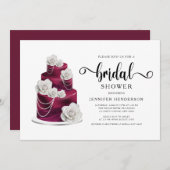Elegantes Burgundy Wedding Cake Brautparty Einladung (Vorne/Hinten)