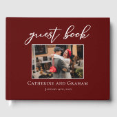 Elegantes Burgundy Wedding Couple Foto Gästebuch (Vorderseite)