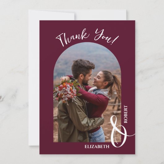 Elegantes Burgundy Wedding Foto Dankeskarte (Vorderseite)