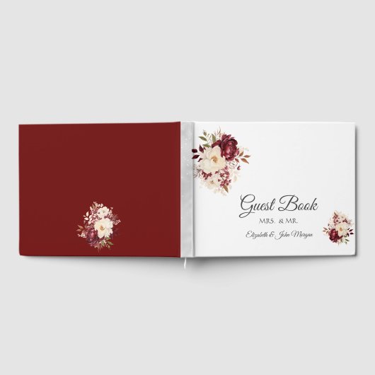 Elegantes Burgundy White Blume Gästebuch (Voll)