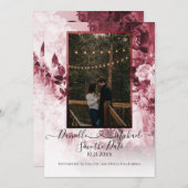 Elegantes Burgundy White Floral Script Heart Foto Save The Date (Vorne/Hinten)