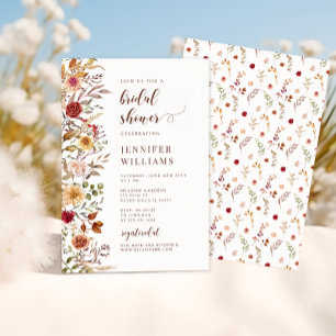 Elegantes Burgundy Wildblume Fall Brautparty Einladung