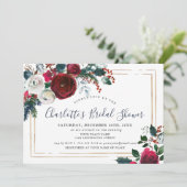 Elegantes Burgundy Winter Rose Blumenkohl BRAUTPAR Einladung (Stehend Vorderseite)