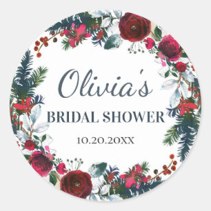 Elegantes Burgundy Winter Rose Blumenkohl BRAUTPAR Runder Aufkleber