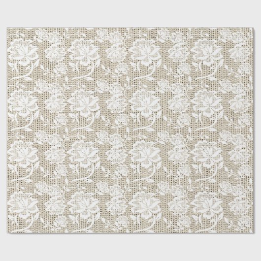 Elegantes Burlap- und White Lace Wrapping Paper Geschenkpapier (Flach)