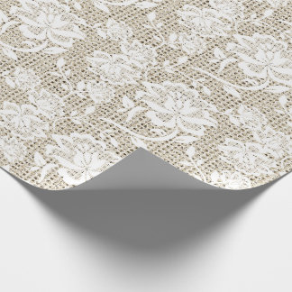 Elegantes Burlap- und White Lace Wrapping Paper Geschenkpapier