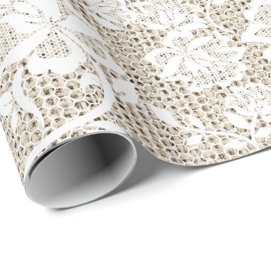 Elegantes Burlap- und White Lace Wrapping Paper Geschenkpapier (Rolleneckpunkt)