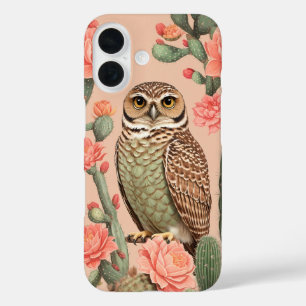 Elegantes Burrowing Owl und Kakteen iPhone 16 Hülle