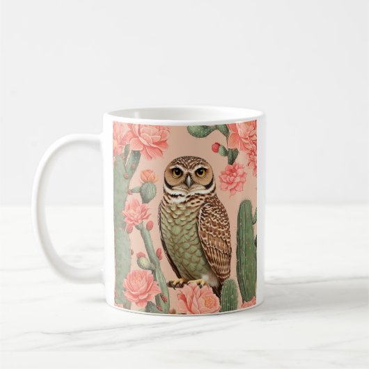 Elegantes Burrowing Owl und Kakteen Kaffeetasse (Links)