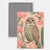 Elegantes Burrowing Owl und Kakteen Magnet (Vorderseite/Rückseite)
