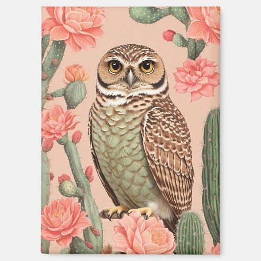 Elegantes Burrowing Owl und Kakteen Magnet (Vorderseite)
