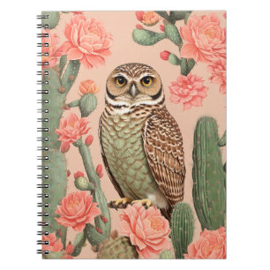 Elegantes Burrowing Owl und Kakteen Notizblock