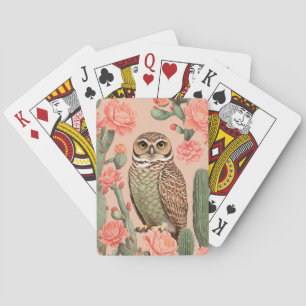 Elegantes Burrowing Owl und Kakteen Spielkarten