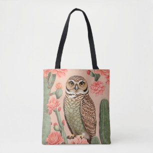 Elegantes Burrowing Owl und Kakteen Tasche
