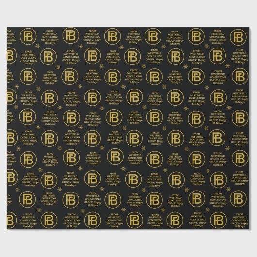 Elegantes Business Logo Holiday Black & Gold Luxur Geschenkpapier (Flach)