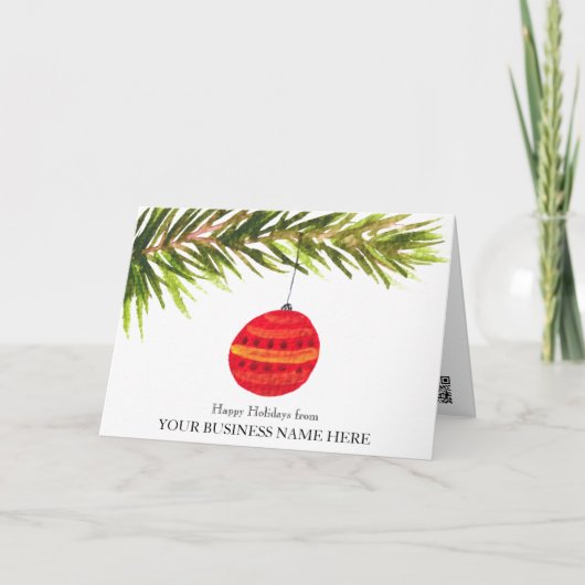 Elegantes Business Logo QR Code Bauble Weihnachten Dankeskarte (Vorderseite)