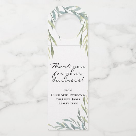 Elegantes Business Name Grüner Client Geschenk Flaschenanhänger (Vorderseite)