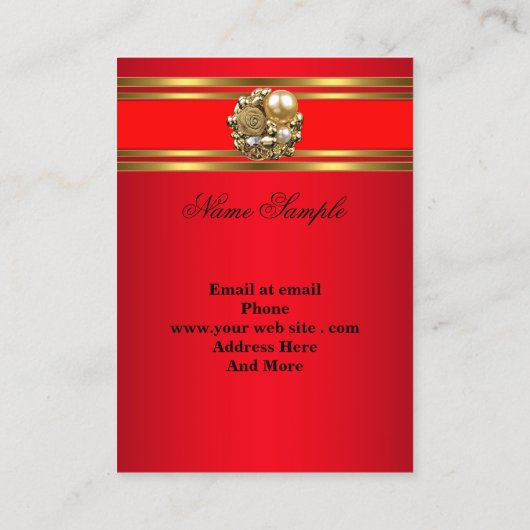 Elegantes Business Red Gold Damask Jewel 2 Visitenkarte (Rückseite)