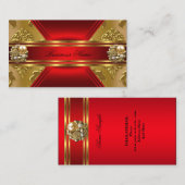 Elegantes Business Red Gold Damask Jewel Visitenkarte (Vorne/Hinten)