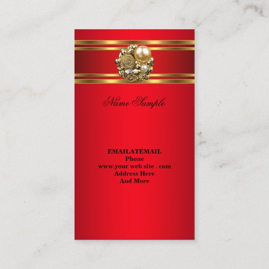 Elegantes Business Red Gold Damask Jewel Visitenkarte (Rückseite)