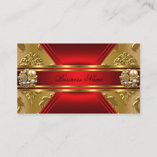 Elegantes Business Red Gold Damask Jewel Visitenkarte (Vorderseite)