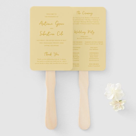 Elegantes Butter Yellow Modernes Hochzeitsprogramm Fächer (Vorne und Hinten)