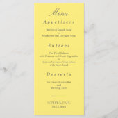 Elegantes Butter Yellow Wedding Menu Menükarte (Vorderseite)