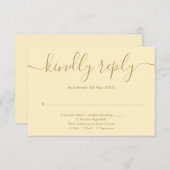 Elegantes Buttercup-Gelb und Gold-Script RSVP Karte (Vorne/Hinten)