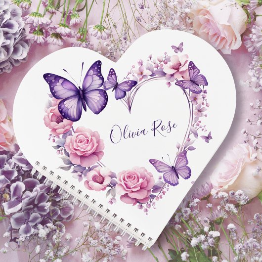 Elegantes Butterfly Blumenherz Personalisiert Notizblock