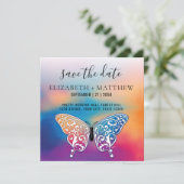 Elegantes Butterfly-Design und farbenfrohe Sonnenu Einladung (Stehend Vorderseite)