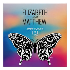 Elegantes Butterfly-Design und farbenfrohe Sonnenu Poster