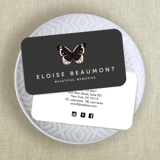 Elegantes Butterfly Event Planner Logo Visitenkarte