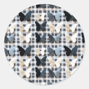 Elegantes Butterfly Grid Pattern Runder Aufkleber