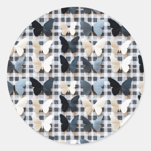 Elegantes Butterfly Grid Pattern Runder Aufkleber (Vorderseite)