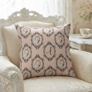 Elegantes Butterfly Pink Viktorianisch Damask Mono Kissen