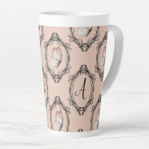 Elegantes Butterfly Pink Viktorianisch Damask Mono Milchtasse