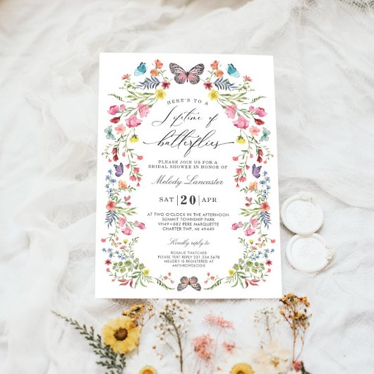 Elegantes Butterfly Wildblume Blumenmuster Brautpa Einladung