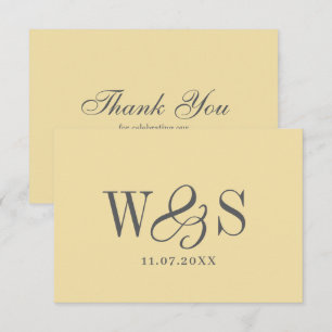 Elegantes Buttergelb Anfangsbuchstabe Hochzeitspaa Dankeskarte