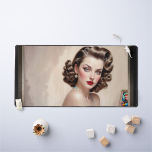 Elegantes Button Girl Beauty in Satin Blue Attrakt Schreibtischunterlage