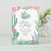 Elegantes Cactus und rosa Blooms Garden Party Einladung (Stehend Vorderseite)