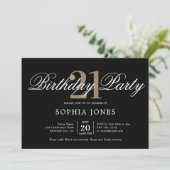 Elegantes Calligrafy Black Birthday Foto Einladung (Stehend Vorderseite)