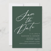 Elegantes Calligrafy Forest Green Foto Hochzeit Save The Date (Vorderseite)